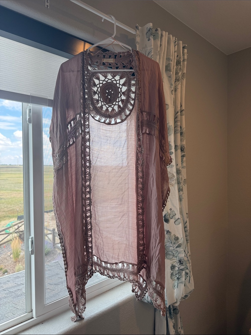 Altar'd State Dusty Mauve Crochet-Trim Sheer Cover